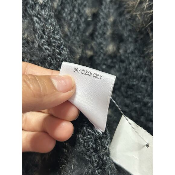 Dolce Cabo Real Rabbit Fur Long Duster Cardigan Pockets Knit Sweater Size Medium - Picture 7 of 12